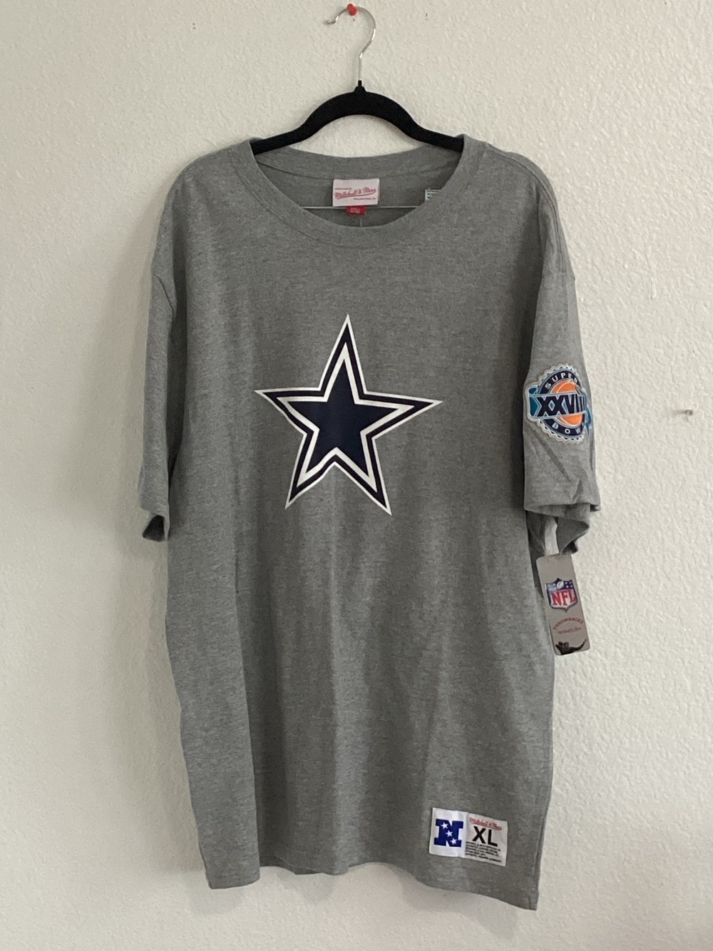 Mitchell & Ness NFL Dallas Cowboys Gray Tee with Navy Star and Sleeve Patch